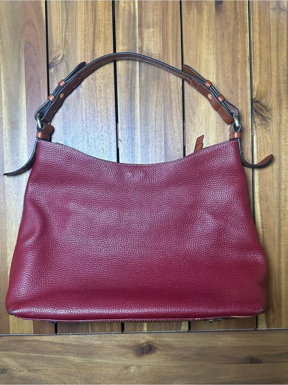 Dooney & Bourke Burgundy Cooper Pebbled Leather Hobo with Tan Accents